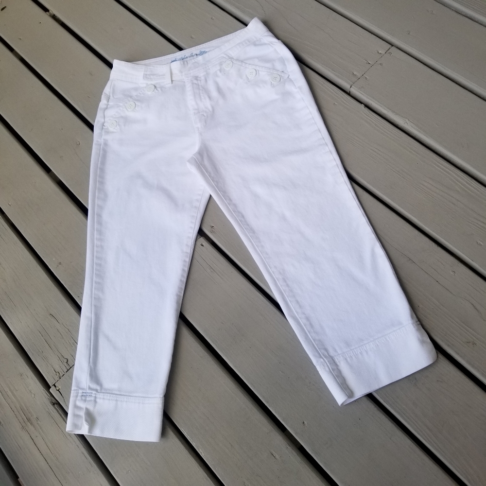 Sz 10 ANCHOR Buttons naughtical white cropped jeans